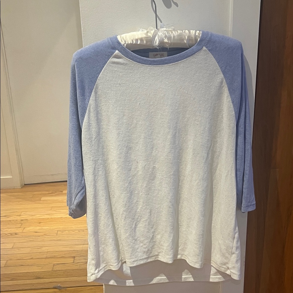 Goldie purple/ Blue and White baseball tee. Size large
